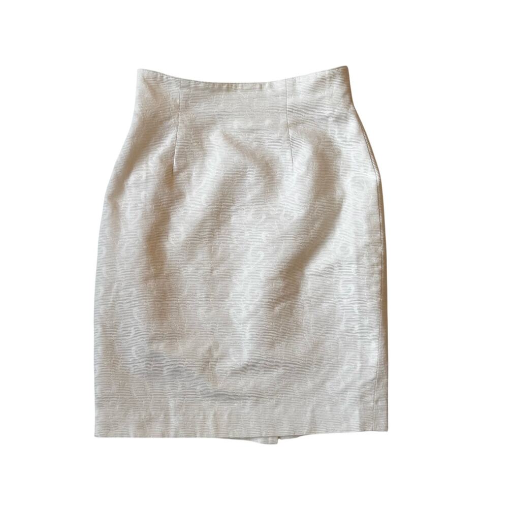 Vtg 90s Ivory Cotton Jacquard Pencil Skirt Italian IT40 US4 Bridal Euro Summer - Picture 9 of 16